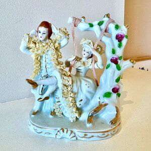 Vintage Dresden Style Ceramic and Lace Figurine Made in Japan